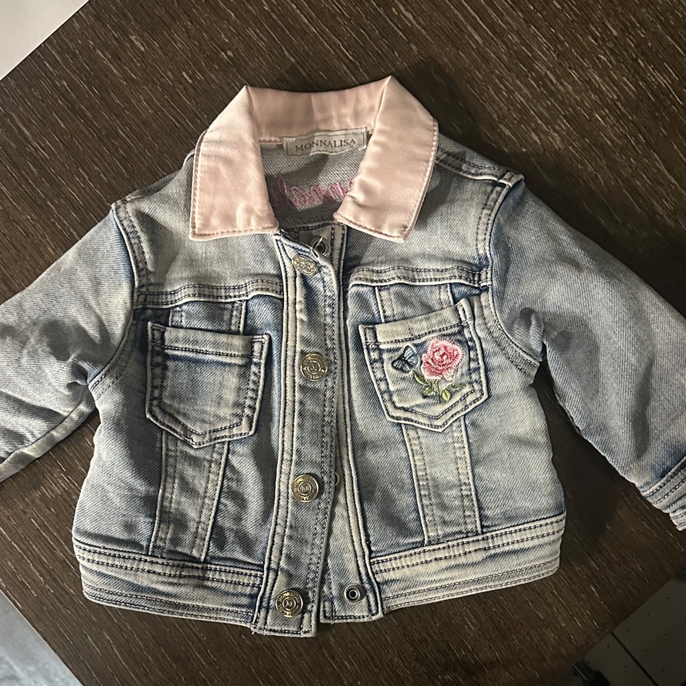 MonnaLisa Blue Denim Jacket with Pink Accents